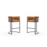 Manhattan Comfort 2-BS015-CL Cosmopolitan 37.8 in. Camel and Black Metal Barstool (Set of 2)